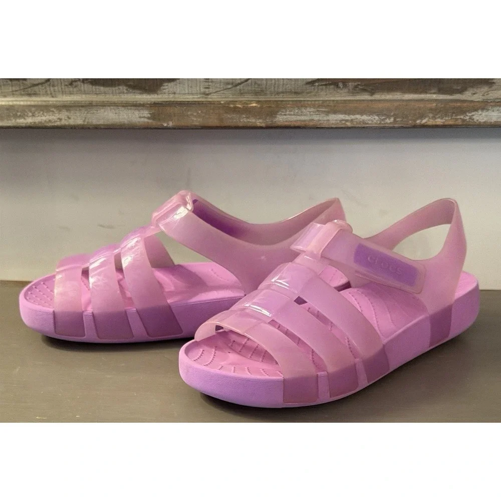 Girls Isabella Jelly Sandals Crocs Size J 2 Pinkish Purple Lilac